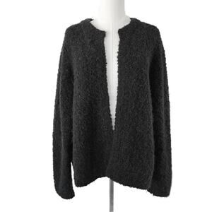 MASAI Copenhagen Black Boucle Open Front Cardigan Sweater Large Fuzzy Minimalist